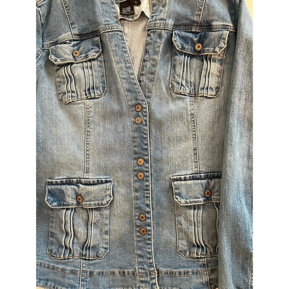 Live A Little‎ Women's Denim Jacket Collarless - Size Large - Picture 9 of 9